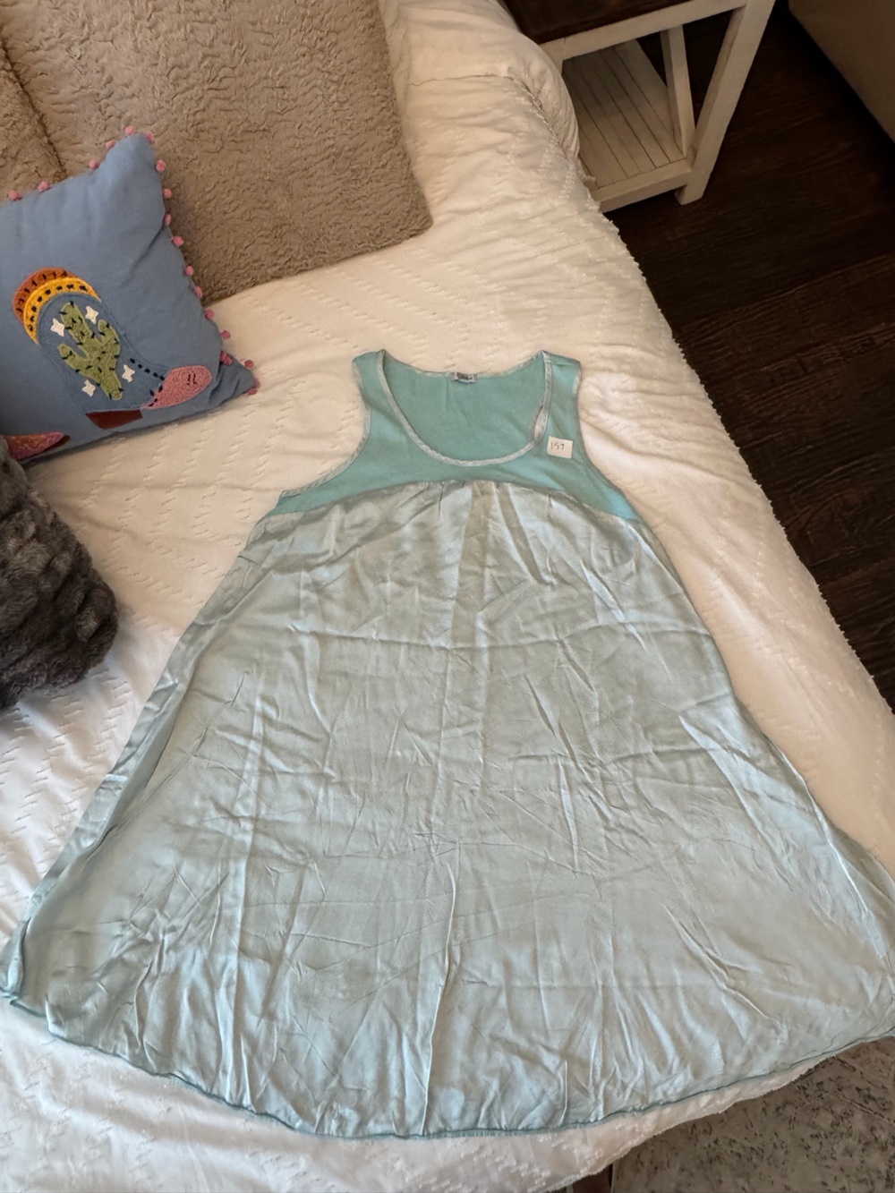 Light Blue Sleeveless Sleep Chemise with Scoop Neck
